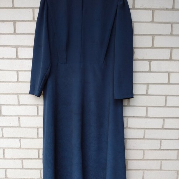 Amish Mennonite Cape Dress PLUS SIZE 48"B 41"W Navy Blue Crinkle Handmade - Picture 3 of 10